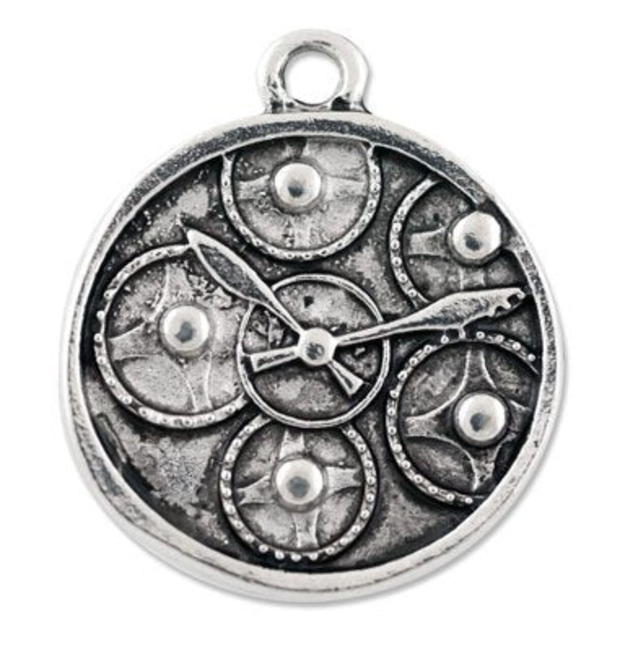 Watch Face with Gears Pendant 21x19mm Pewter Antique Silver Plated (1-Piece)